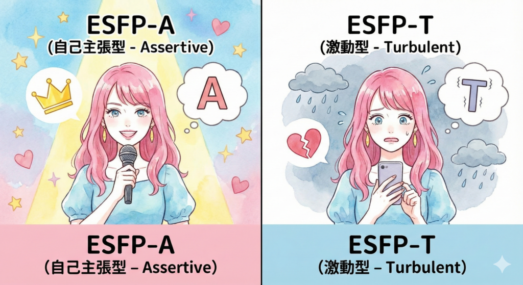 ESFP-AとESFP-Tの違いは?自己主張とメンタルの強さ