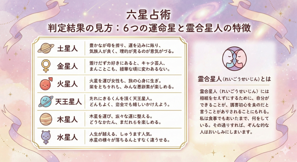 判定結果の見方:6つの運命星の特徴