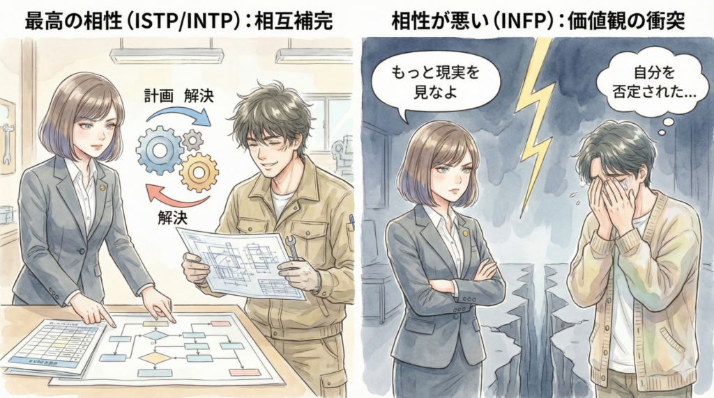 ESTJ-Aと相性が良いパートナーと衝突しやすい天敵タイプ